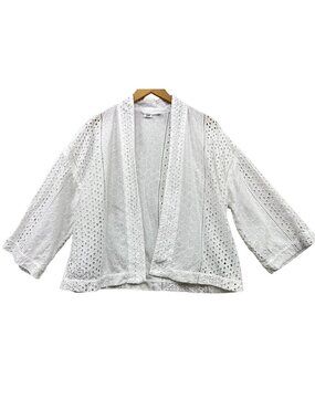 Gap Womens Eyelet Sheer Open Front Kimono Cardigan Medium White Cropped Casual